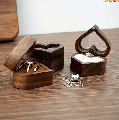 Custom engraved wooden heart-shaped ring box – front view. Ships Canada & USA.
