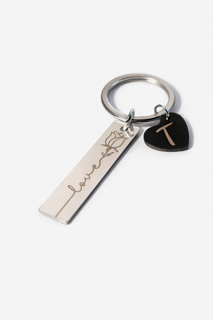 Custom Engraved Steel Keychain Tags – Photo, Initial & Song Code