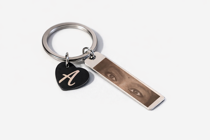 Custom Engraved Steel Keychain Tags – Photo, Initial & Song Code