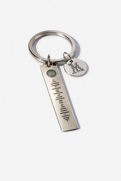 Custom Engraved Steel Keychain Tags – Photo, Initial & Song Code