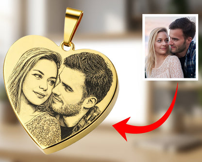 Custom heart shape stainless steel pendant Canada - personalized photo & fingerprint engraved gold heart pendant necklace. Anniversary & memorial gift. Ships Canada & USA.