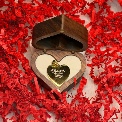Custom custom heart shape stainless steel pendant – detail shot. Laser engraving Canada.