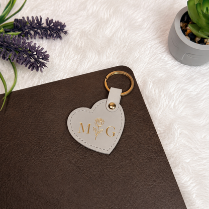 Personalized Heart Leather Key Tag | Custom Foil Embossed Keychain Canada