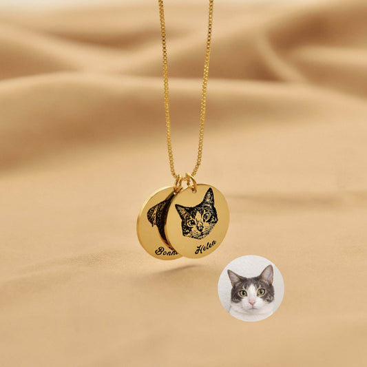 Custom engraved round pendant Canada - 18K gold plated circle necklace with photo, pet portrait or name engraving. Anniversary & memorial gift. Ships Canada & USA.