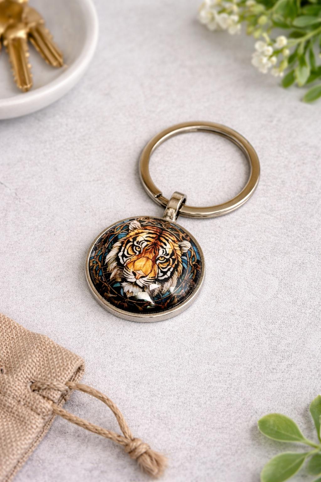 Tiger Alloy Key Chain with Time Gem – Bag Pendant