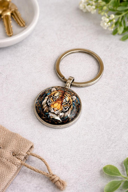 Tiger Alloy Key Chain with Time Gem – Bag Pendant