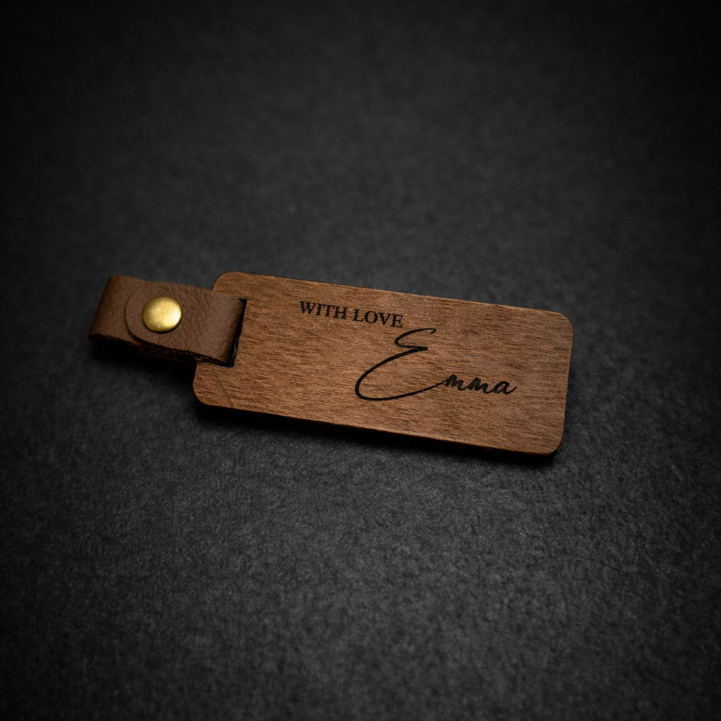 Custom Engraved Wooden Keychain | Personalized Initial & Name Tag