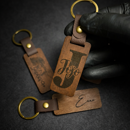 Custom Engraved Wooden Keychain | Personalized Initial & Name Tag
